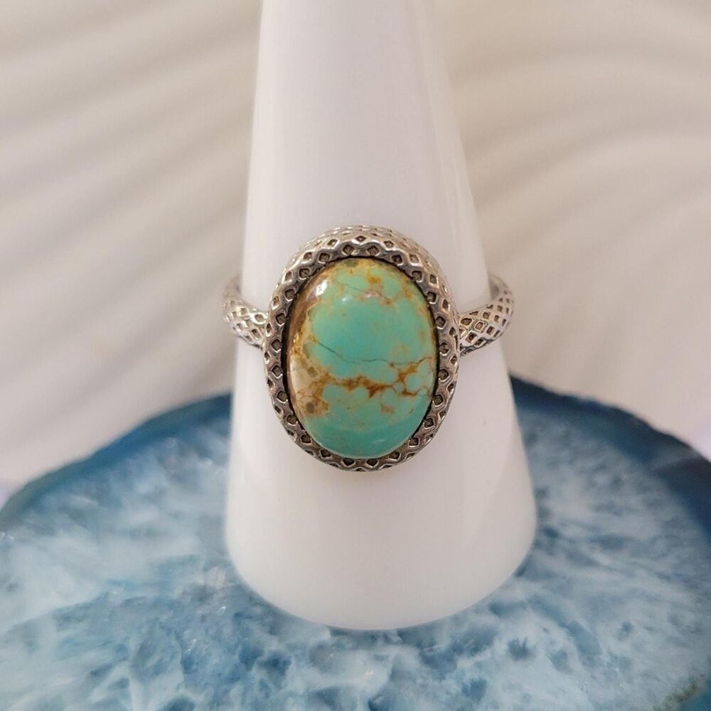 MSI Signed Blue Turquoise Ring, 925 Silver Honeycomb, Natural Matrix Turquoise,